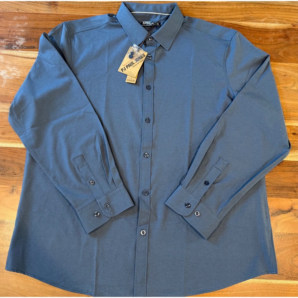 PJ Paul Jones Mens Long Sleeve Button Down Shirt Slate Blue 2XL NWT Stretch